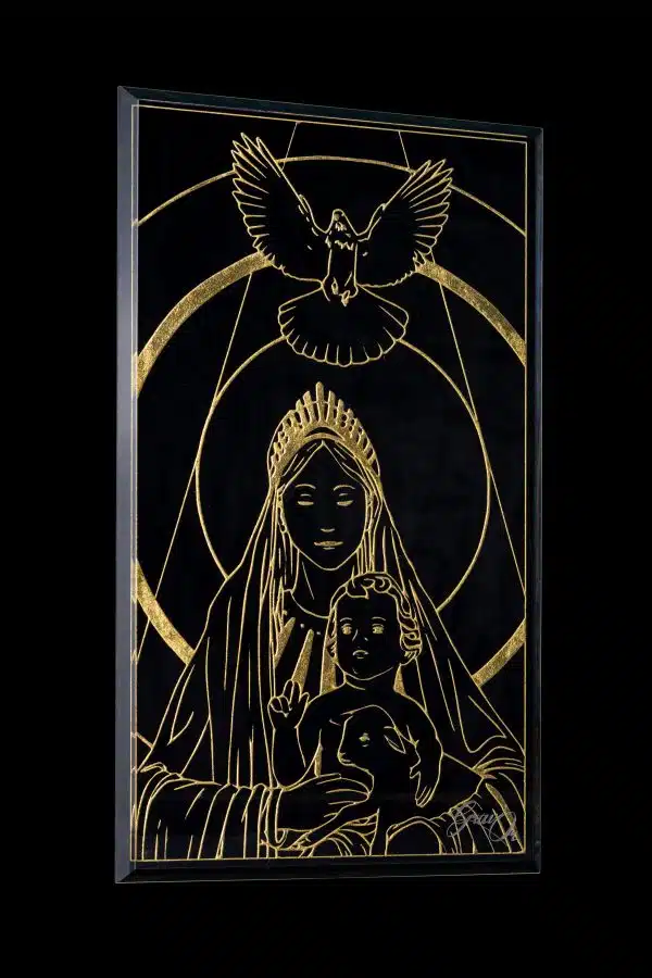 Moyen buste Or avec biseau de la Vierge Marie portant Jesus et l'agneau.