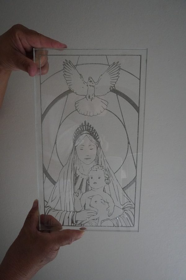 DSC00234 Moyen buste Palladium avec biseau de la Vierge Marie portant l’agneau et l’enfant Jesus.
